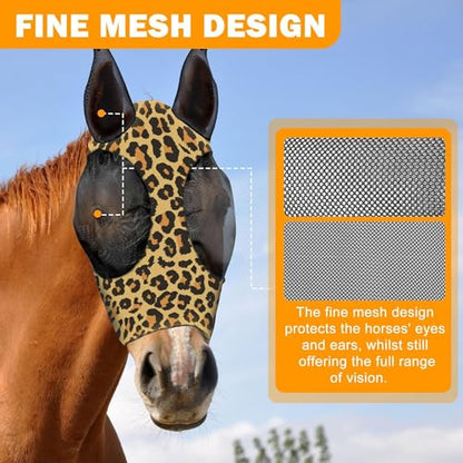 Horse Fly Mask, Stretch Fly Mask, Suitable for Horses with Ears, UV Protection, Pest Control, Comfortable Mesh, No Nose, Fits Medium-Sized Horses (2pcs Medium) - size: Medium