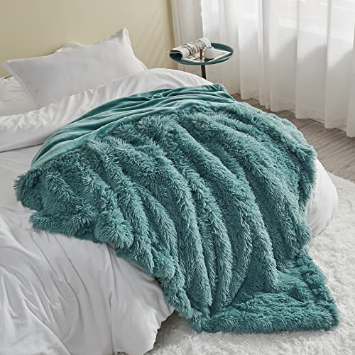 GONAAP Fuzzy Faux Fur Queen Blanket for Couch, Light Teal, 90"x90" - color: Light Teal, size: Queen(90"x90")
