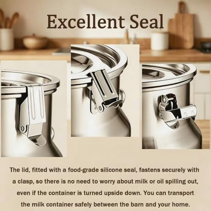 304 Stainless Steel Milk Can with Spigot 6L/1.6 Gal Milk Can Drink Dispenser with Sealed Lid & Handle, for Iced Tea, Water, Milk, Wine, Juice, Home Kitchen, Cafes, Restaurants - size: 6L