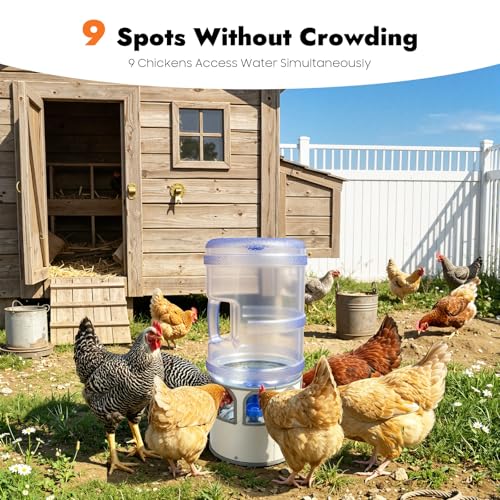 Poultry Chicken Water Heater, 80W Heated Chicken Waterer 5 Gallon with 32 °F-122°F Temperature Adjustable, 9 Drinking Windows & LED Display Screen, Poultry Water Deicer for Winter