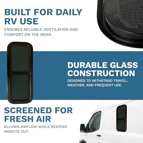 ProCamp RV Window 12x36 | Vertical Slider, Screen & Trim Ring