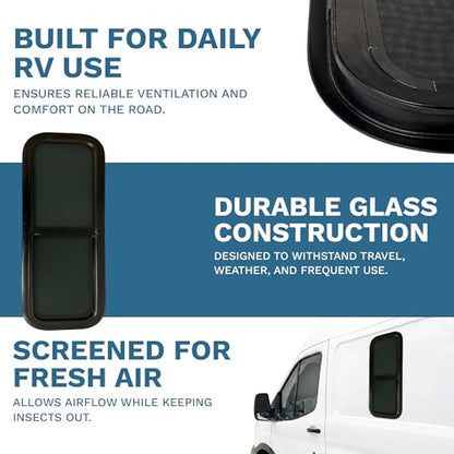 ProCamp RV Window 12x36 | Vertical Slider, Screen & Trim Ring