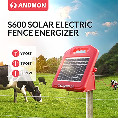 Andmon 50 Miles Solar Electric Fence Charger, 0.95 Joule High-Power Solar Fence Charger for Livestock, Horses, and Wildlife Control, Solar Electric Fence with Easy Installation - size: S800
