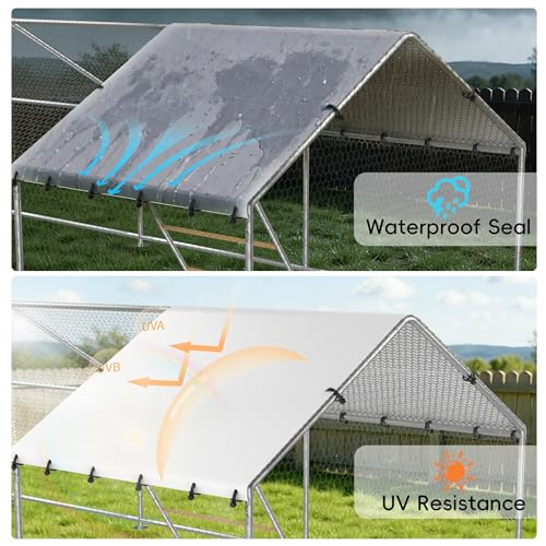 26.3x9.8 FT Extra Large Metal Chicken Coop, Walk-in Poultry Run Pen | Waterproof Cover, Reinforced Metal Structure, Walk-in Chicken Run, Outdoor Poultry Cage for Ducks Hens Rabbits - size: 315.1"L x 118.1"W x 78.1"H