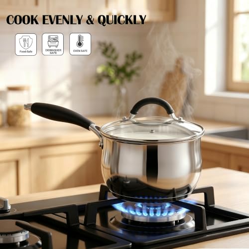 E-far 1 Quart Saucepan with Lid, Small Stainless Steel Sauce Pan for Milk - size: 1 Quarts