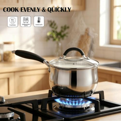 E-far 1 Quart Saucepan with Lid, Small Stainless Steel Sauce Pan for Milk - size: 1 Quarts