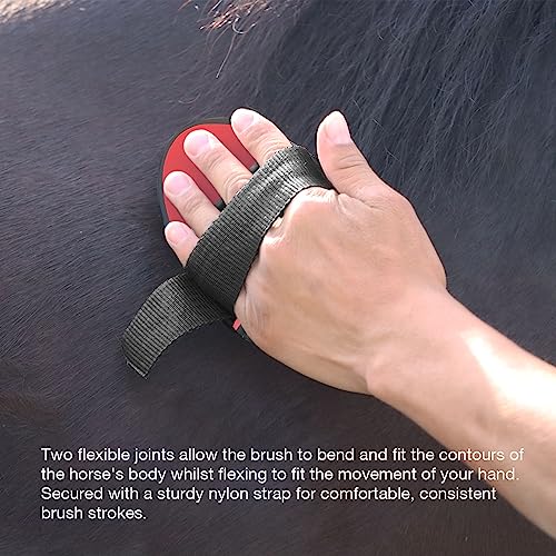 Harrison Howard Flexible Finish Horse Grooming Brush - Bendable and Convenient for Scrubbing, Comfortable Hold in Hand - Red - color: Red