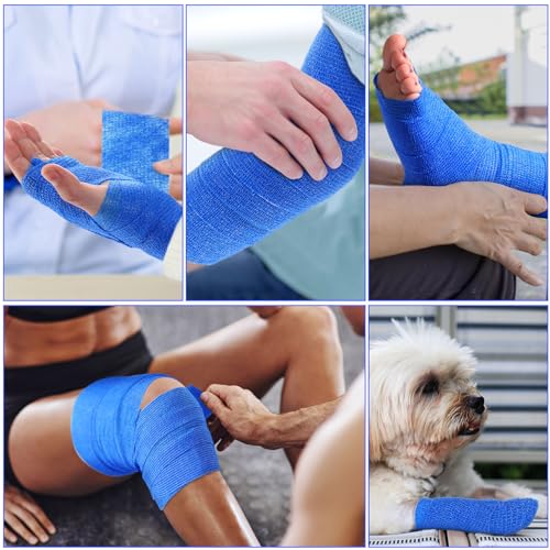 Treela 48 Pack Self Adhesive Wrap Bandage, Blue, 2 Inches x 5 Yards - color: Blue, size: 2 Inch X 5 Yards