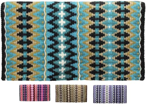 Tahoe Tack Reya Western Show Saddle Blanket – Handwoven 100% New Zealand Wool, Oversized 34" x 38", Heavyweight 5+ lbs, Vibrant Design, Ideal for Layering at Shows, Parades & Rodeos - color: Turquoise/Black/Blue/Silver/White