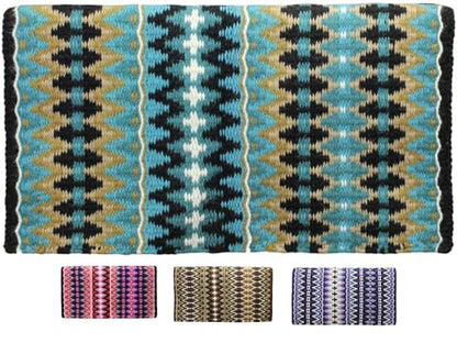 Tahoe Tack Reya Western Show Saddle Blanket – Handwoven 100% New Zealand Wool, Oversized 34" x 38", Heavyweight 5+ lbs, Vibrant Design, Ideal for Layering at Shows, Parades & Rodeos - color: Turquoise/Black/Blue/Silver/White