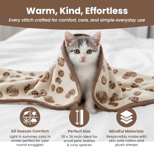Organic Cotton Pet Blanket 30x38 in, Sherpa, Earth Ivory/Mocha - color: Earth Ivory / Mocha Meringue
