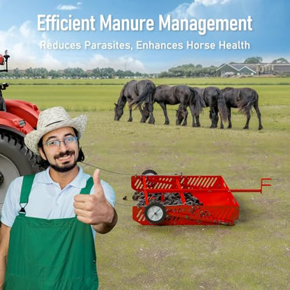 Efficraft Replaces Manure Fork 2-in-1 Manure Scoop & Tow Behind Trailer, Yard Sweeper for Horse Manure - Heavy Duty Drag Manure Collector,