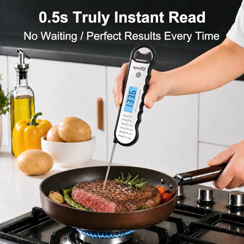 0.5s Instant Read Meat Thermometer Digital, Cooking, ±0.5°F Accuracy - color: Silver & Black
