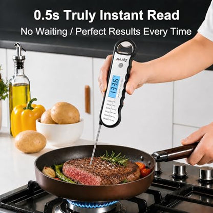 0.5s Instant Read Meat Thermometer Digital, Cooking, ±0.5°F Accuracy - color: Silver & Black