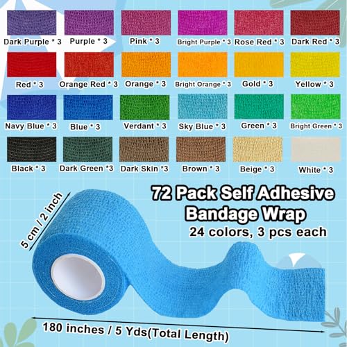 72 Pack Self Adhesive Bandage Wrap,2" x5 Yards Self Adherent Wrap