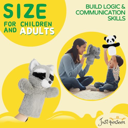 Plush Stuffed Puppet Forest Animal Toy for Family Fun Adult Hands Fit Preschool Learning Classroom Supplies Educational Tool Raccoon Puppet - color: Raccoon