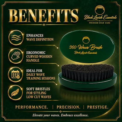 360 Wave Brush, Build Deeper Waves, Soft & Hard Boar Bristle Curved Brush, Black Lavish Essentials Signature (Medium-Hard, Emerald Green) - color: Emerald Green, size: Medium-Hard