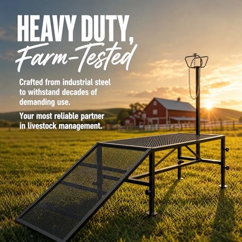 Livestock Trimming Chute, 650 LBS Goat Milking Stand with Ramp, Black - color: Black + Ramp