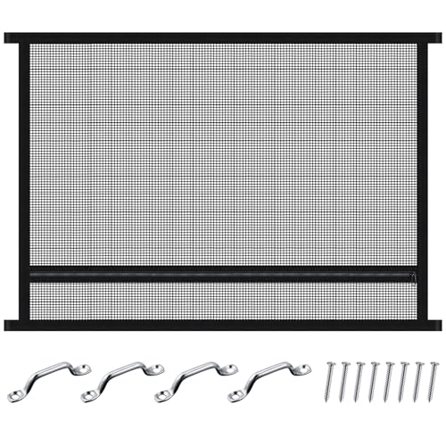 Threlaco 1 Pcs 35'' x 26'' Horse Trailer Window Screen Horse Trailer Air Circulation Mesh Safety Bar Horse Trailer Accessories Reinforced Window Nets with 8 Fasteners and 16 Screws, Black
