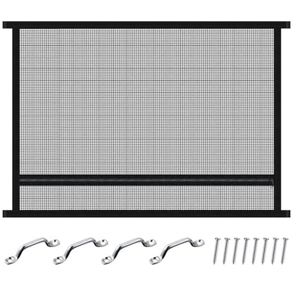 Threlaco 1 Pcs 35'' x 26'' Horse Trailer Window Screen Horse Trailer Air Circulation Mesh Safety Bar Horse Trailer Accessories Reinforced Window Nets with 8 Fasteners and 16 Screws, Black