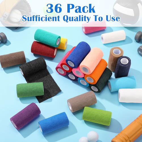Treela 36 Pcs Self Adherent Bandage 4" X 5 Yard Wrap Breathable - color: Various Colors, size: 4" X 5 Yard