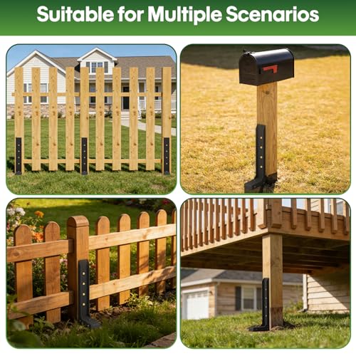 Fence Post Repair Kit 4 Pack, 8mm Double-Layer Post Anchor for Wood Posts