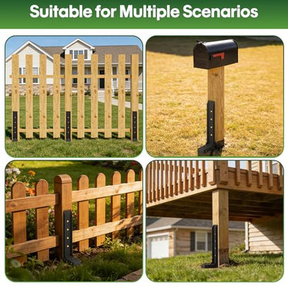 Fence Post Repair Kit 4 Pack, 8mm Double-Layer Post Anchor for Wood Posts