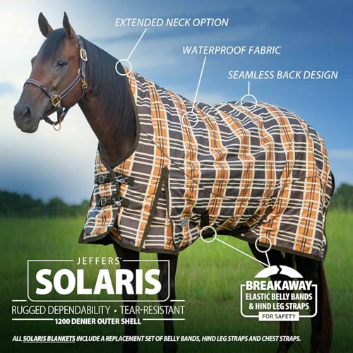 Jeffers Solaris 1200 Denier Turnout Blanket with Extended Neck Design - Brown & Cream Plaid 66" - Waterproof, Breathable Horse Blanket with 240g Polyfill, Ideal Protection for Winter, Medium Weight - size: 66"
