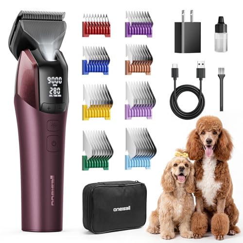 oneisall Professional Dog Clippers for Grooming Thick Hair, 9000RPM 5 Speed - color: Red