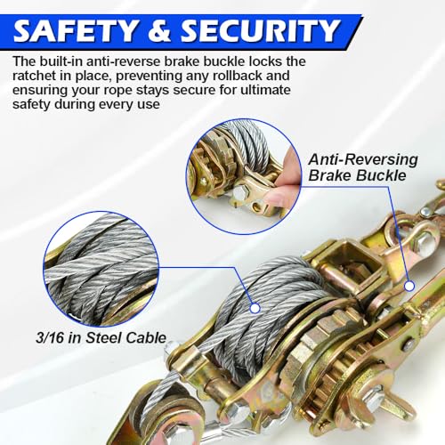 Zipline Tensioning Kit with Cable Grip Steel Wire Puller & 2 Safety Hooks