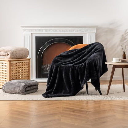 Berkshire Blanket Classic Extra-Fluffy™ Plush Blanket King Size, Soft Fuzzy Fluffy Long Hair Blanket for Couch Sofa Bed, Black, 90x108 Inches - color: Black, size: King/Cal King