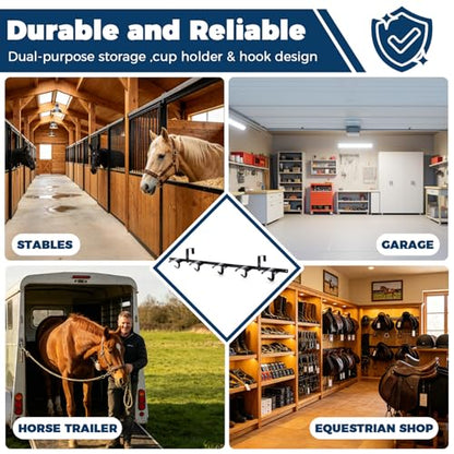 4 Pack Horse Tack Bridle Hooks,Heavy Duty 5 Spot Wall Mounted Detachable Bridle Rack with Hook Horse Bridle Rack Stall Hanger for Hanging Horse Bridles, Halters, Reins