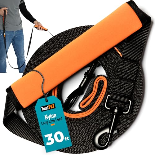 30ft Long Leash for Dogs - Long Line Dog Leash for Training Recall/Commands at Distance - Nylon, Heavy Duty - Ideal for Large & Small Breeds - size: 30ft