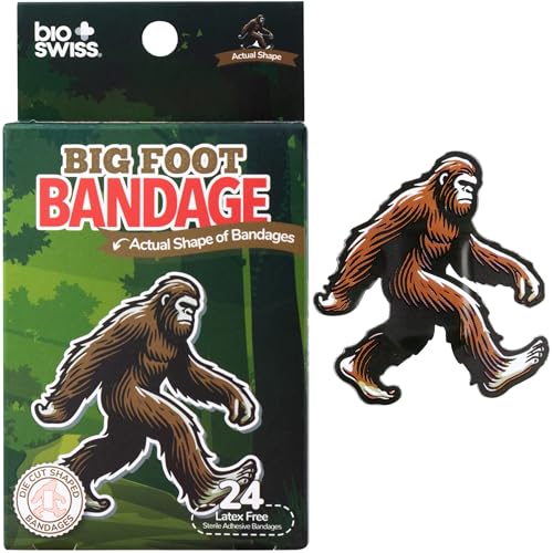 BioSwiss Bandages, Bigfoot Shaped Self Adhesive Bandage Set, Latex Free, Sterile Wound Care, 24 Count - color: Big Foot, size: 24-Count Box