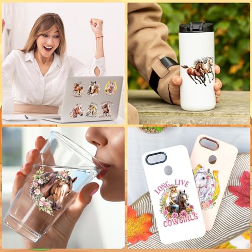 Rngmsi UV DTF Cup Wrap - 20 Sheets Horse UVDTF Cup Wraps for 16 oz Glass Cups, Waterproof Western Decals for Mugs Water Botters, Flower Rub on Transfer Stickers, DIY Crafts - style: Horse