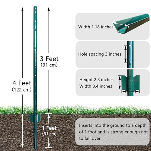 Thealyn Metal 10Pack 4FT Fence Posts for Wire Fencing Heavy Duty U Post - size: 4 Feet