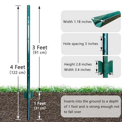 Thealyn Metal 10Pack 4FT Fence Posts for Wire Fencing Heavy Duty U Post - size: 4 Feet