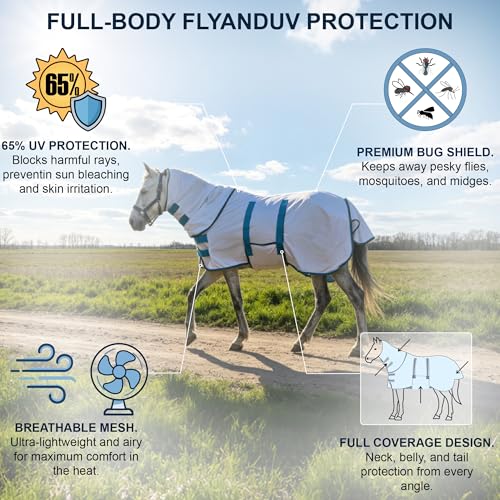 Mini Horse & Pony Mesh Fly Sheet with Neck & Belly Wrap White 42 - color: White, size: 42"