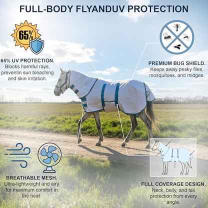 Mini Horse & Pony Mesh Fly Sheet with Neck & Belly Wrap White 42 - color: White, size: 42"