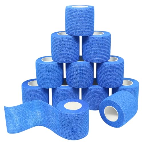 Self Adhesive Bandage Wrap Elastic Athletic Tape 12PCS 2 in X 14.7 ft Blue - color: Blue 12pcs