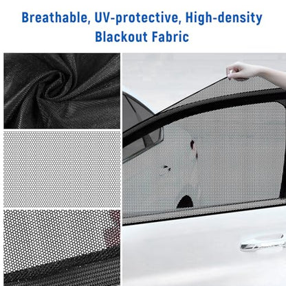 4PCS Car Window Shades with Mesh Screen, Breathable UV Blocking Auto Side Window Sun Shades, Privacy Protection Cover Stretchy Screen for Van Truck SUV, Car Accessories