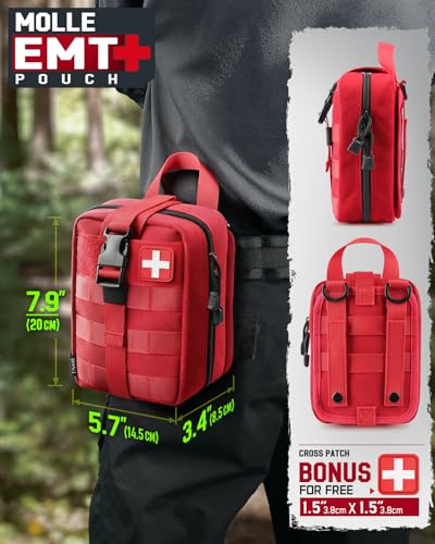 LIVANS 1000D First Aid Bag Empty, Medical Ifak Pouch for Emergency & EMT - color: Red-small Size(5.7"lx 3.4"w X 7.9"h)