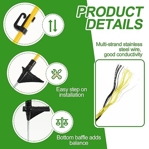 Sasylvia 36 Pcs 45 Inch Electric Fence Posts for Sheep, Lamb,Yellow Black