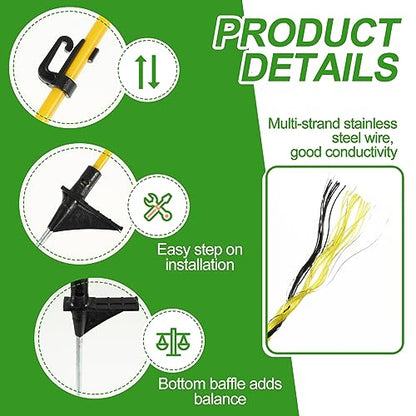 Sasylvia 36 Pcs 45 Inch Electric Fence Posts for Sheep, Lamb,Yellow Black