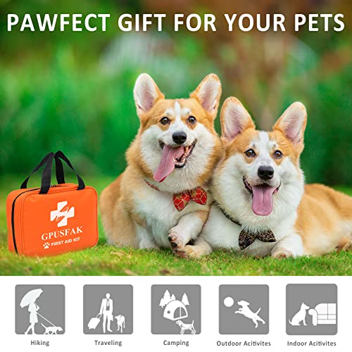 Pet First Aid Kit for Dogs and Cats - Pet Emergency Kit for Camping Hiking Traveling Hunting and Sports Orange
