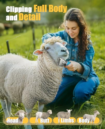 oneisall Cordless Sheep Shears,Professional Sheep Clippers with 2 Batteries,Detachable Stainless Steel Blade Heavy Duty Sheep Grooming Kit for Thick Coats