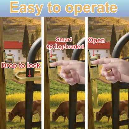 1PCS Heavy-Duty One-Hand Gate Latch for Farm, Ranch & Backyard | Automatic Spring Lock, Rust-Resistant Steel, Easy Install on Wood, Metal & Pipe Gates