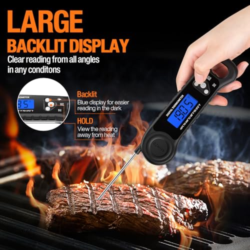 AMMZO Meat Thermometer Digital, Instant Read Food Thermometer for Cooking, Grilling, Baking, Frying & Candy Making, Essentials Kitchen Gadgets Accessory, Gifts for Men Women Dad Mom Birthday - color: Black