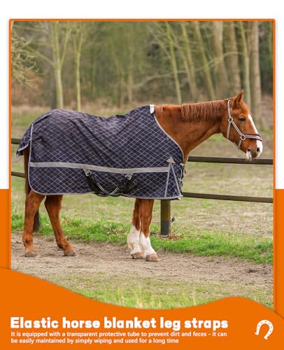 4Pcs Adjustable Elastic Horse Blanket Straps, Stretch Rug Leg Tail Straps w/Double Clips