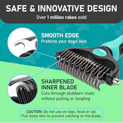 Maxpower Planet Hair Brush - Double Sided Shedding, Dematting Undercoat Rake for Dogs and Cats - Extra Wide Dog Grooming Brush, Reduce Shedding by 95%, Turquoise - color: Turquoise, size: Large